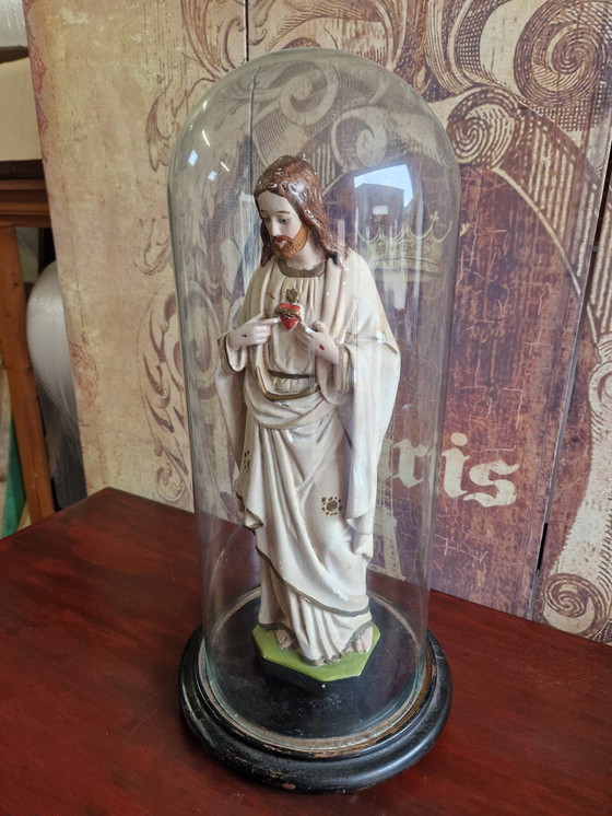 Image 1 of Antique bell jar with Joseph