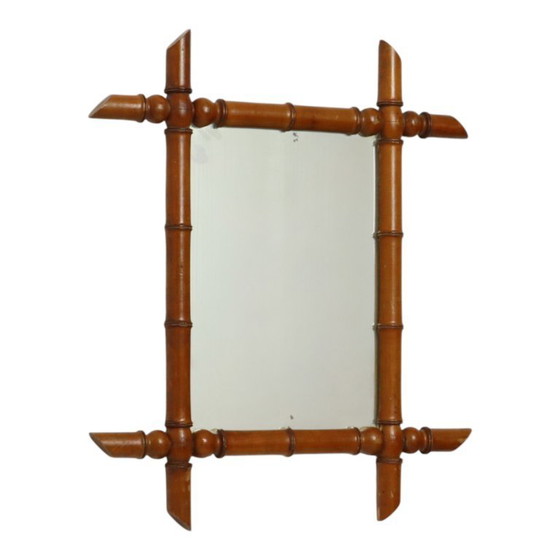 Image 1 of Espejo antiguo de madera, imitación bambú, estilo chinoiserie, 60x50cm