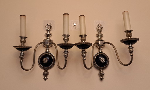 Französische Jugendstil-Wandlampen aus kobaltblauem Glas – 1940er, 2er Set