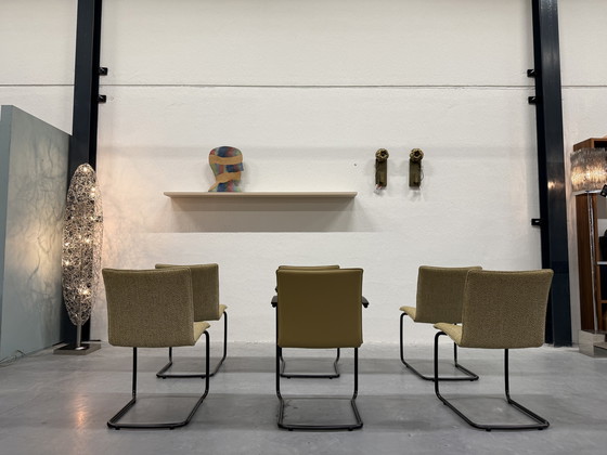 Image 1 of 6 chaises de salle à manger Leolux Freyr en tissu et cuir