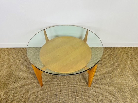 Image 1 of Vintage ronde salontafel van beukenhout en glas, 1960