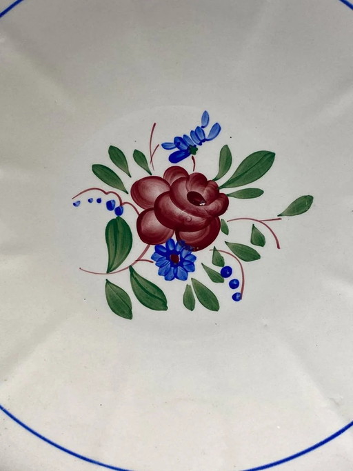 Piatto fondo vintage in terracotta con decorazione rosa dipinta a mano - Digoin Sarreguemines - anni '30-'40 (photo 2 of 4)