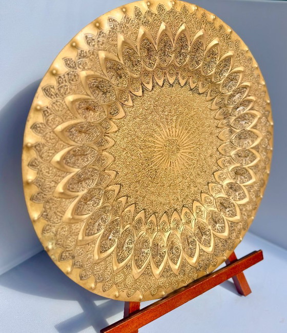 Grand Plat Mural Vintage en Laiton / Plateau Gravé avec Motif Paon – Bols, Brass (photo 4 of 9)