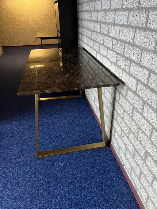 2 x Luxury Brown Marble Table with Gold Metal Legs – Premium Quality – Excellent Condition