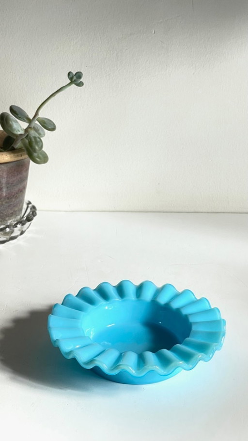 Cenicero de bolsillo de vidrio opalino azul VINTAGE