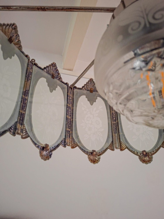 Splendida lampada a sospensione Art Déco argentata., Lampadari, Rame, Metallo, Argentato (foto 6 di 7)