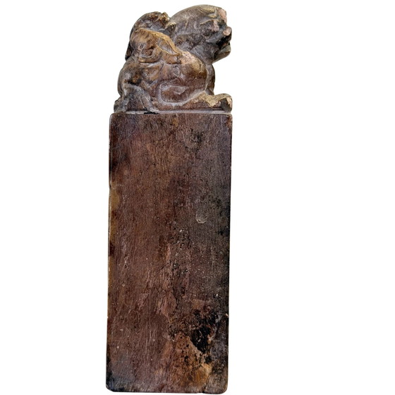 Three Antique Chinese Stone Seals with Animal Finials – Late Qing / Republic – Decorative Objects (photo 7 of 11)