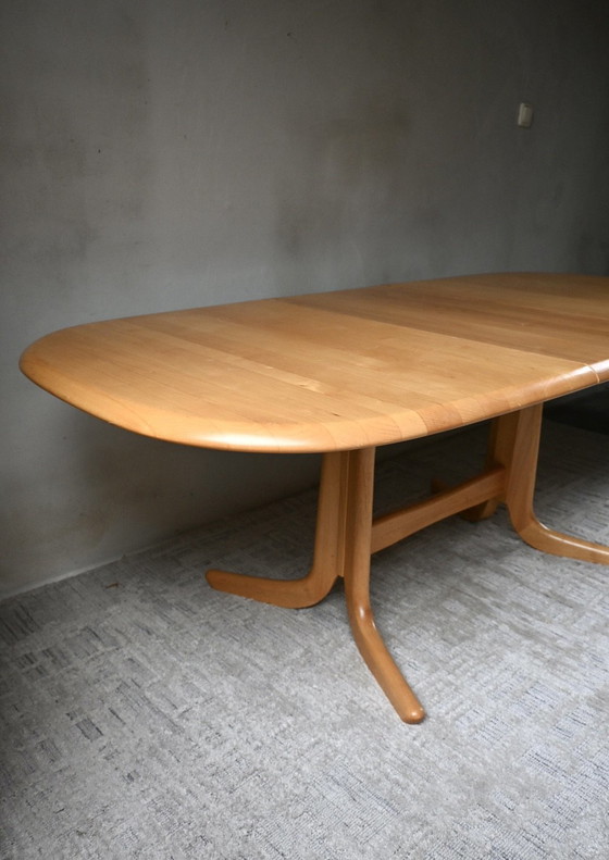 Ausziehbarer skandinavischer ovaler Esstisch aus den 70er Jahren, Esstische, Holz, Beige (Foto 10 von 15)