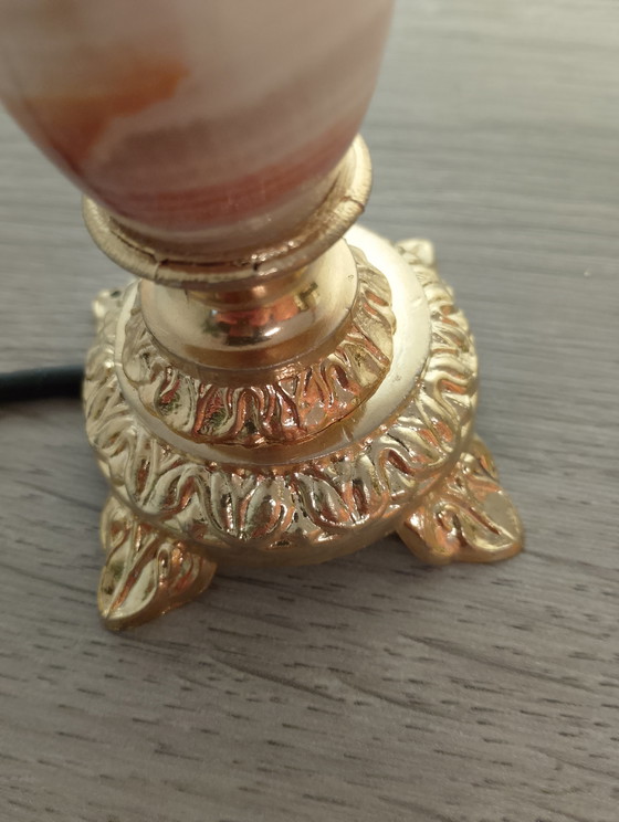 Image 1 of Vintage lamp van brons, onyx en glasvezel, volledig gerestaureerd.