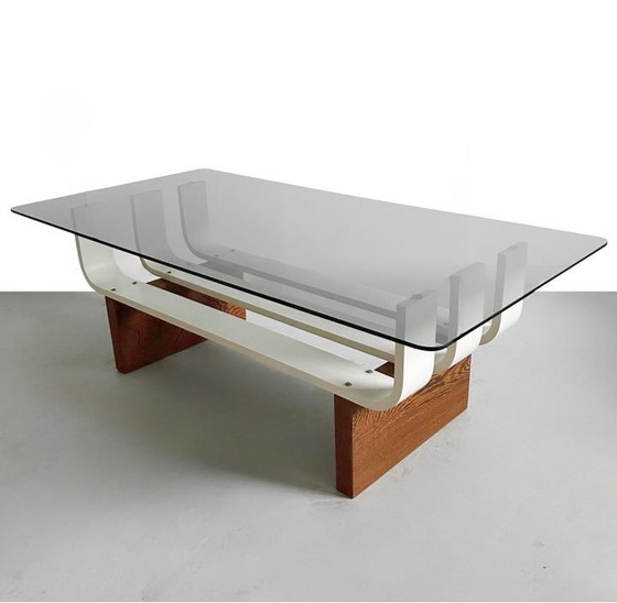 Image 1 of Vintage mid-century Space age salontafel teak rookglas 1970's