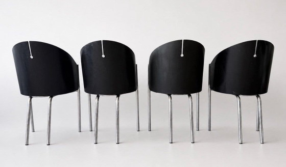 Set of 4 Vintage Segis Chairs, Attributed to Philippe Starck – Dining chairs, Chrome, Leather (photo 9 of 15)
