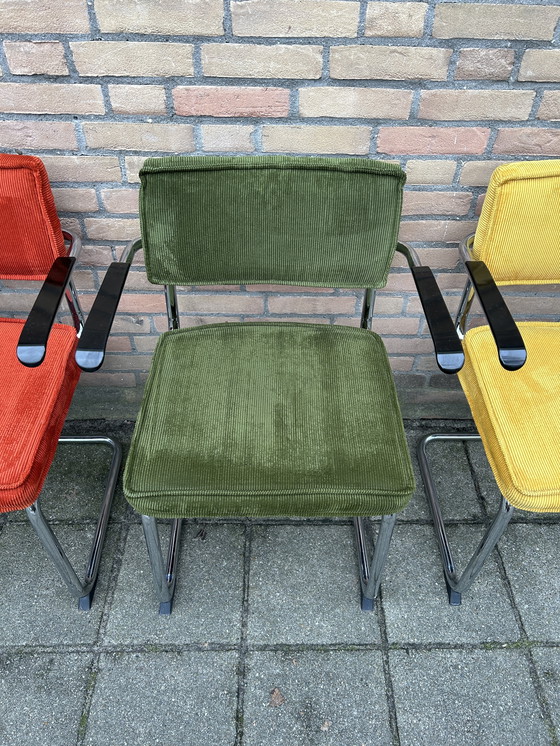 Image 1 of 4 Ribbed Armchairs with Chrome Tubular Frame