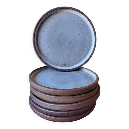 6 stoneware plates from Ratilly / J&N Pierlot / Puisaye