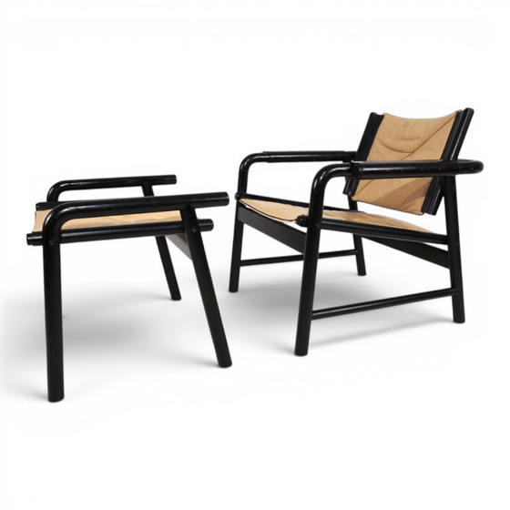 Image 1 of WK Möbel leren fauteuil met voetenbank – toegeschreven aan Hans Eichenberger, 1970