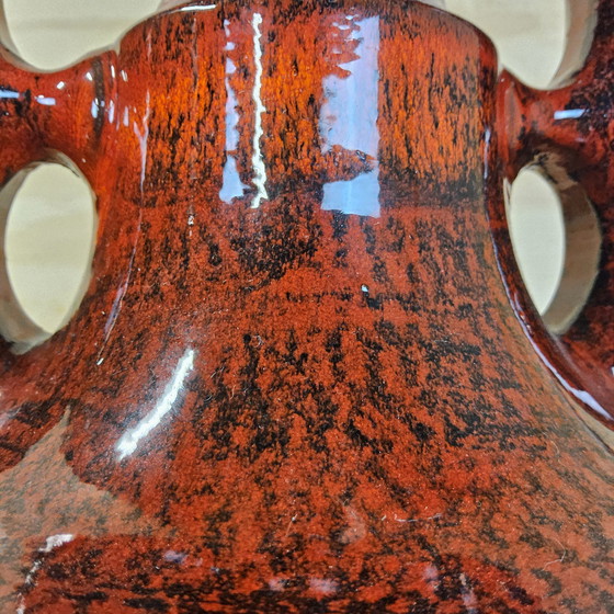 Image 1 of Lampe de table Fat Lava en céramique (70s) Lampe Scheurich West Germany (1970) abat-jour à motifs