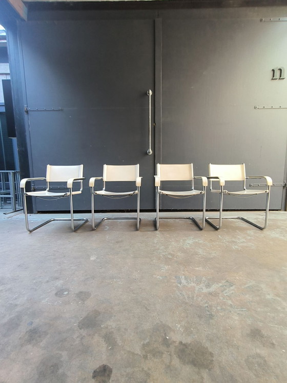 Mart Stam Bauhaus style chrome white leather Italian chairs, Dining chairs, Metal, Creme (photo 4 of 14)