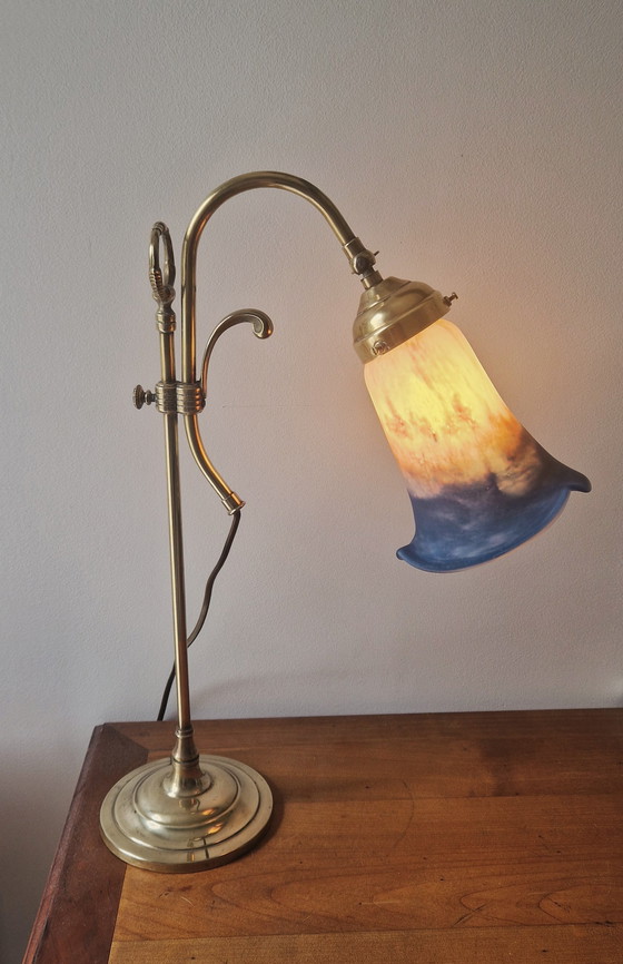 Image 1 of Art Nouveau stijl lamp- Messing en glaspasta- 1920's