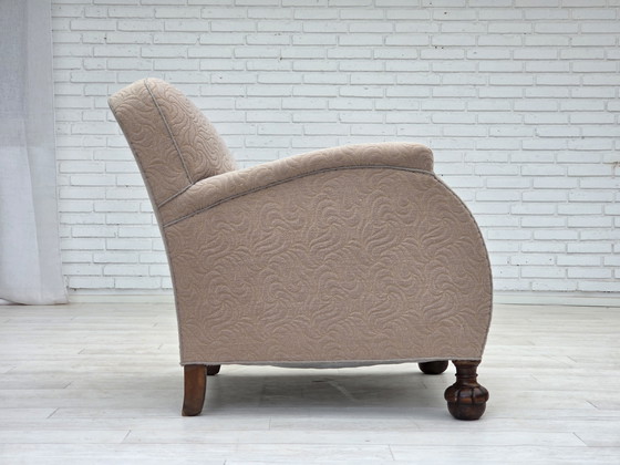Image 1 of 1950s Danish Art Deco Armchair, Quality Beige Furniture Wool, Oak Wood Legs
