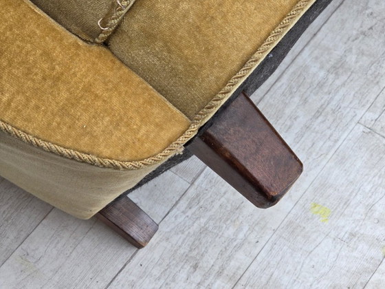 1960s, Danish 3-seater sofa, light green furniture velour., 3-5 seaters, Velvet, Wood, Vintage (photo 3 of 15)