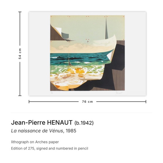 Jean-Pierre Henaut Signed Lithograph La Naissance De Vénus 1985 – Lithographs & prints, Paper (photo 3 of 5)