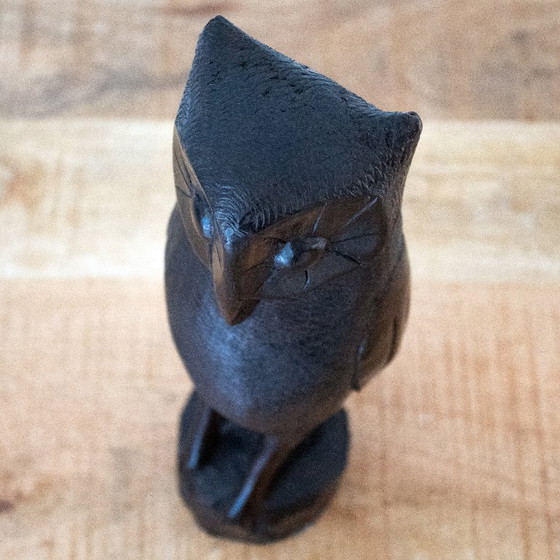 Alta statuetta vintage di gufo in legno duro intagliata a mano, arte Makonde – Oggetti decorativi, Wood (photo 5 of 9)