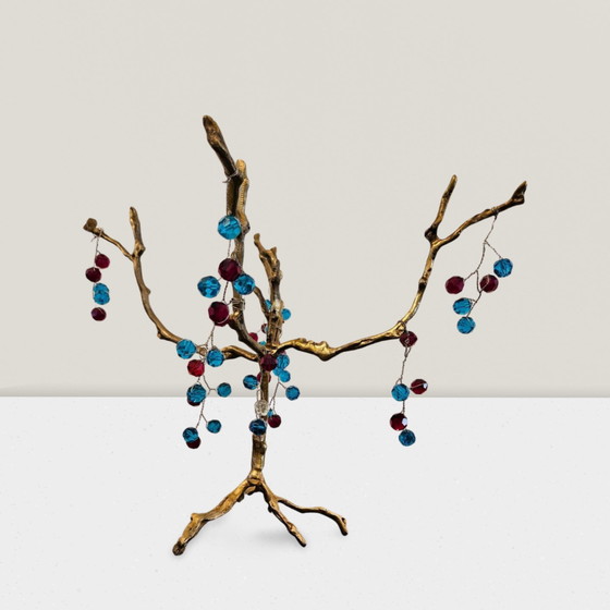 Image 1 of Scultura di albero in ottone fatta a mano – Design ornato a 5 gambe | Decorazione egiziana vintage – 32 cm