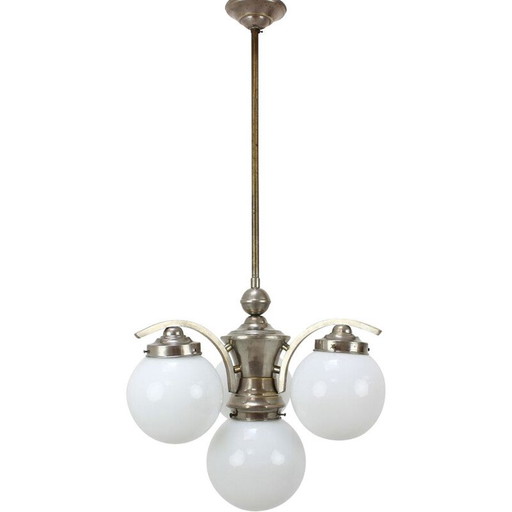 Vintage-Kronleuchter aus Metall und Glas im Art-Deco-Stil, Tschechoslowakei 1930