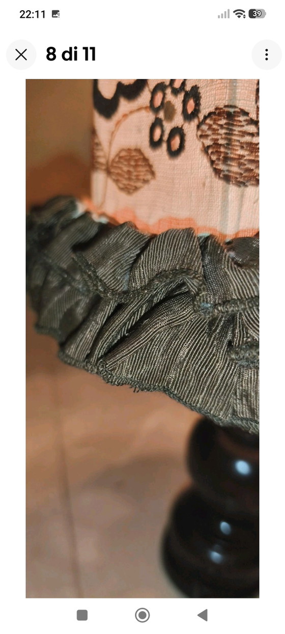 Vintage Lamp With Handcrafted Lampshade In Embroidered Cotton Cloth – Table lamps, Textile (photo 8 of 11)