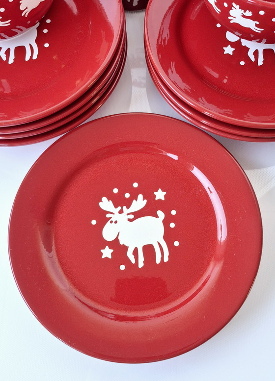 Image 1 of Waechtersbacher Keramik Design Emma Mugs Weihnachts Rentier Service Fun Factory 7 Personen