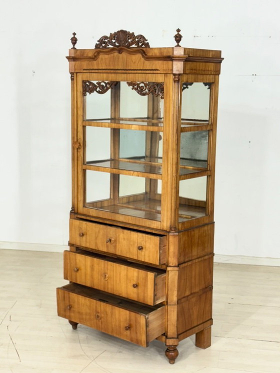 Image 1 of Vitrine Biedermeier, meuble de salon, armoire, meuble à façade en éventail, vers 1880