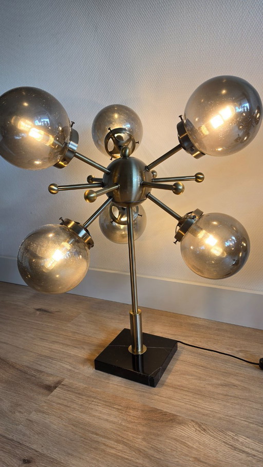 2 x Amo Table Lamp 6 x LED each, dimmable. Smoked glass globes