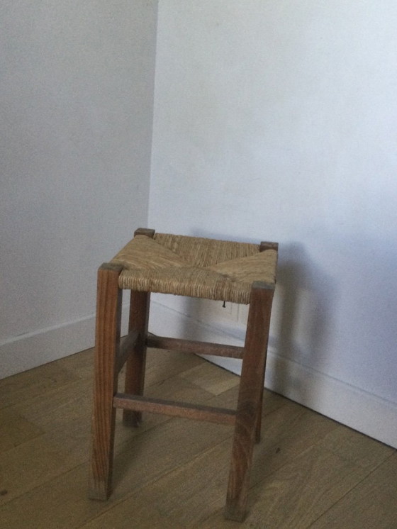 Image 1 of Brutalist stool with a woven seat