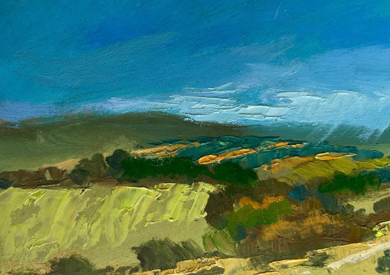 Image 1 of Original Oil Painting Summer Field Landscape Green expanses of fields