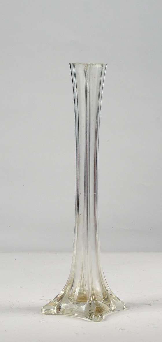 Vaso alto 40 cm vetro smussato base quadrata Italia 1950 – Vasi (photo 5 of 6)