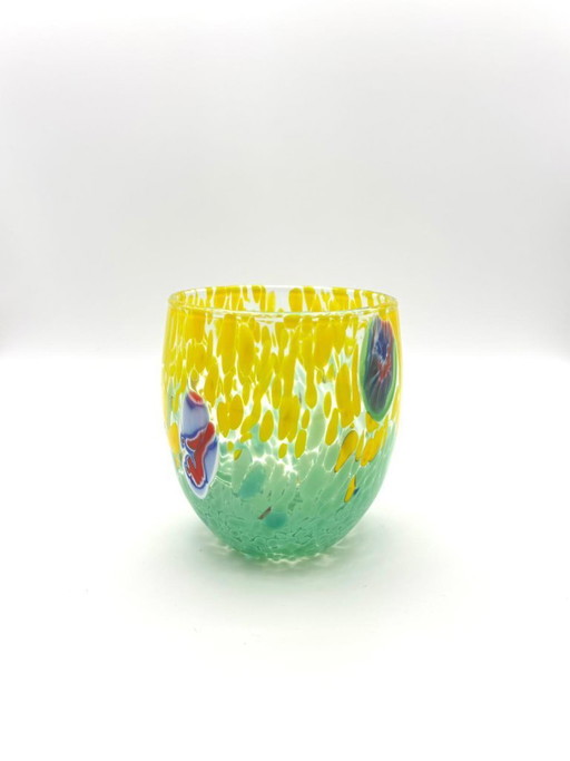 Set van 6 Venetiaanse glazen van geblazen glas met Murano-effect (murrine) in het glas verwerkt, handgemaakt in Italië.