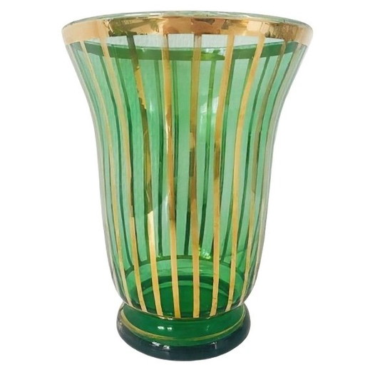 Art Deco Booms green glass The rupel vase gold 1930's
