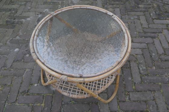Image 1 of prachtige antieke Franse lounge ligstoel, gemaakt van rotan en bamboe