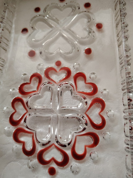 Image 1 of Ciotola per snack e piatto per torta vintage Walther Glas, decoro a cuore