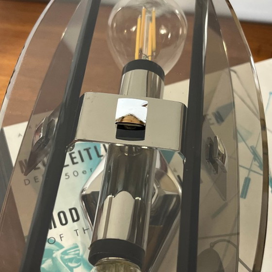 Pair of Veca Wall lights in brown smoked glass and chrome metal 1970 (photo 5 of 9)