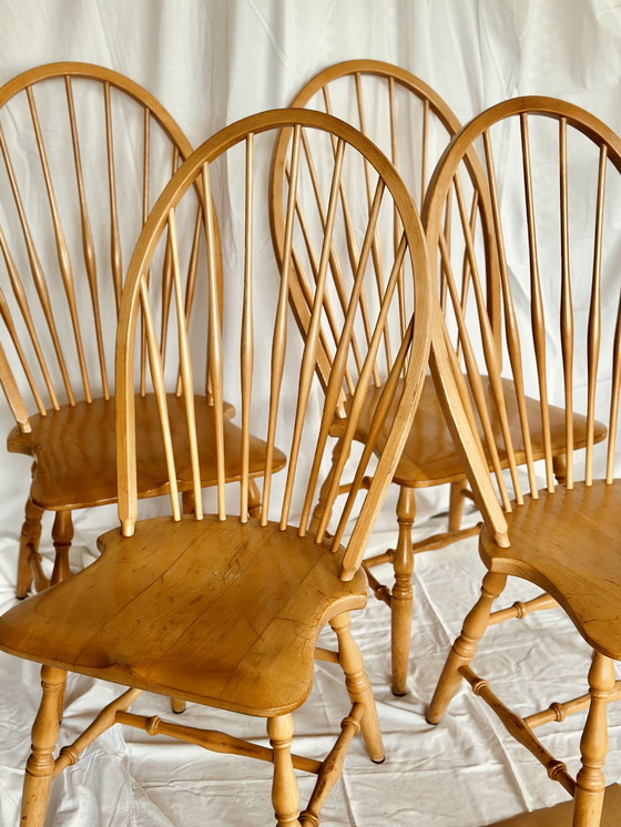 Image 1 of Windsor slatted chairs, 4 pieces, vintage dining room chairs, wood
