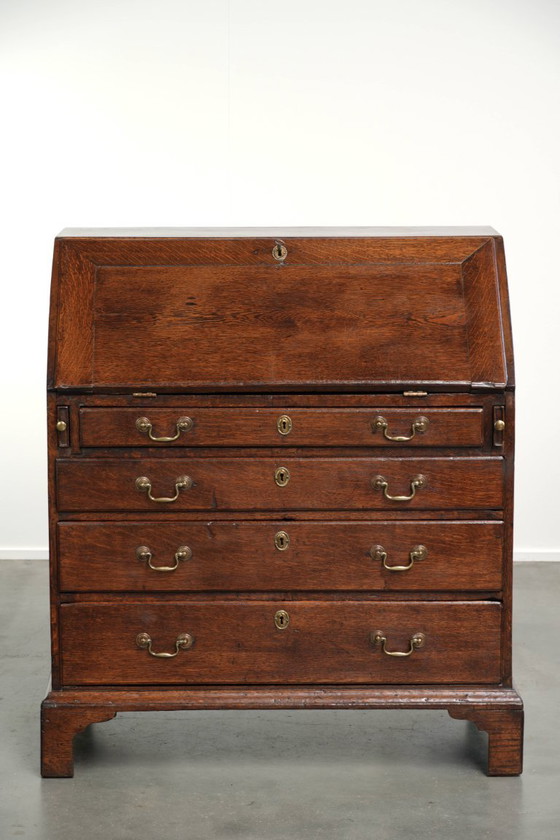 Very Beautiful English 18th Century Oak Secretaire with a Beautiful Interior and Original Leather Top – Desk (photo 2 of 15)