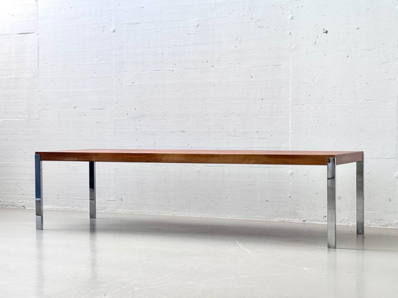 Image 1 of Spacious dining table with rosewood veneer and chrome-plated steel frame, 1970s