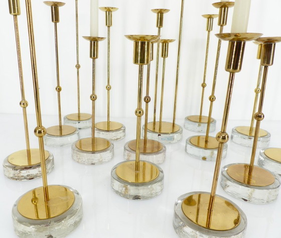 Image 1 of Set von 15 skandinavischen Kerzenhaltern aus Messing und Glas, Gunnar Ander, Ystad Metall, Schweden 1960