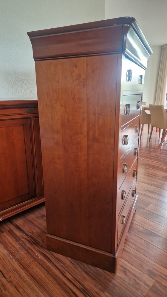 Cassettiera in legno con sei cassetti, Cassettiere, Ottone, Marrone, Klassiek (foto 11 di 11)