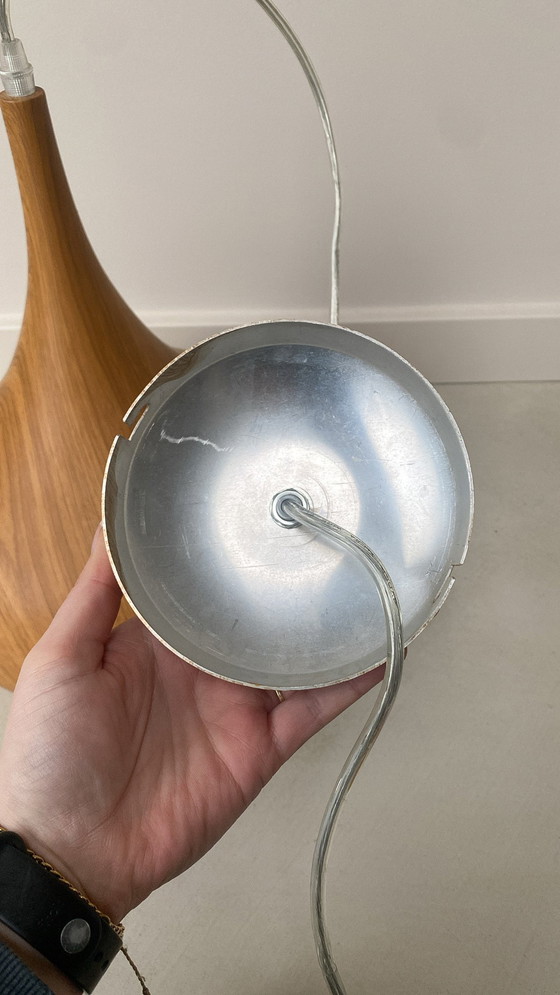 Image 1 of Lampe à suspension en métal aspect bois de teck