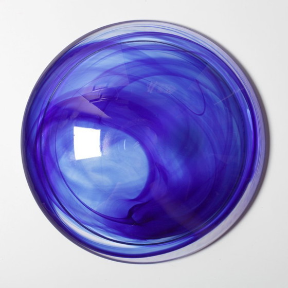 Image 1 of Mid-Century Large Blue Swirl Glass Bowl Atoll by Anna Ehrner for Kosta Boda / Sweden / 1990s