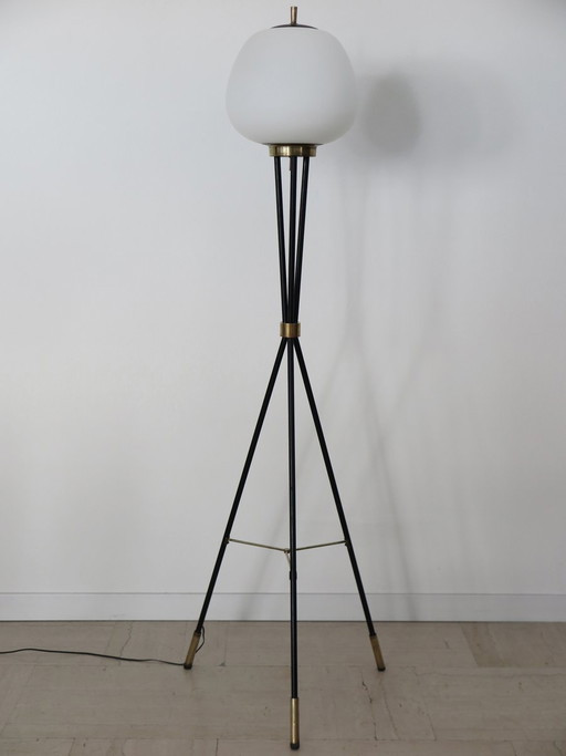 Metalen en glazen lamp van Stilnovo, Italië, jaren '50