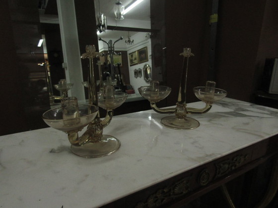 Image 1 of COPPIA PORTA CANDELE SALVIATI MURANO