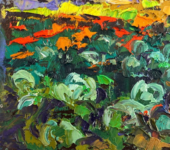 Image 1 of Original Oil Painting Summer Village Landscape The beds smell like home
