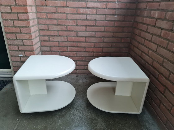 Image 1 of Space Age tables side tables made of wood with wheels